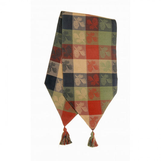 13x54" Pinecone Check Pattern With Tassels Table Runner
