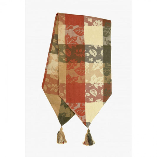 13x54" Oak Cyprus Check Pattern With Tassels Table Runner