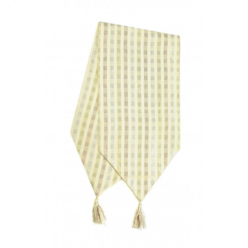 13x54" Indo Silver Check Pattern With Tassels Table Runner