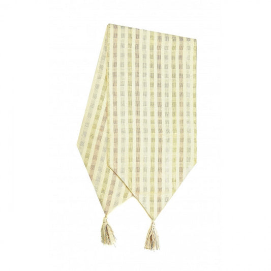 13x54" Indo Silver Check Pattern With Tassels Table Runner
