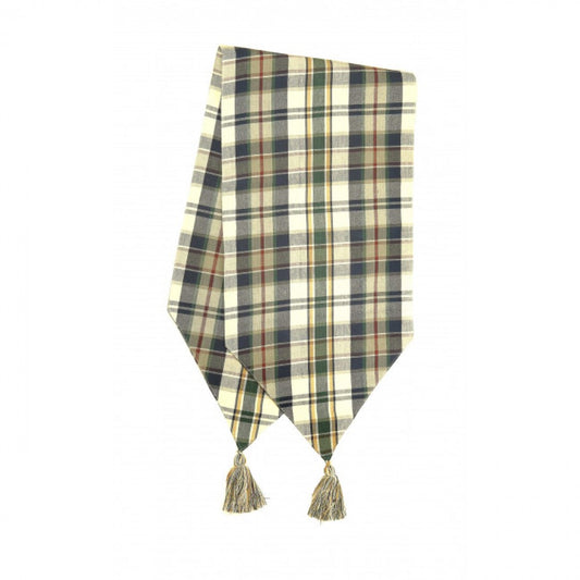 13x54" St. Gauri Check Pattern With Tassels Table Runner
