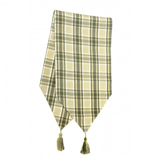 13x54" Tulsi Check Pattern With Tassels Table Runner