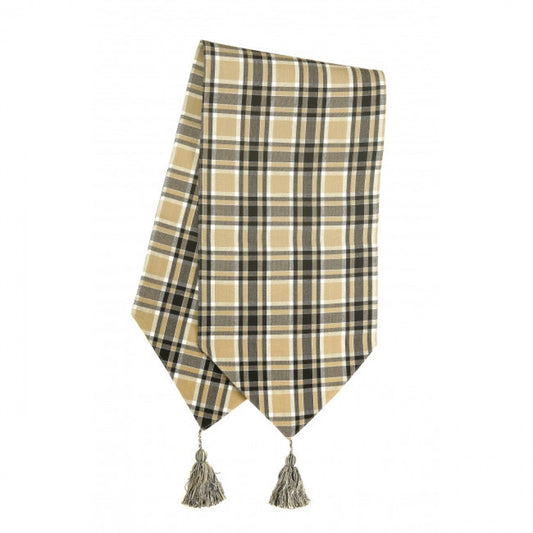 13x54" Black Haze Check Pattern With Tassels Table Runner