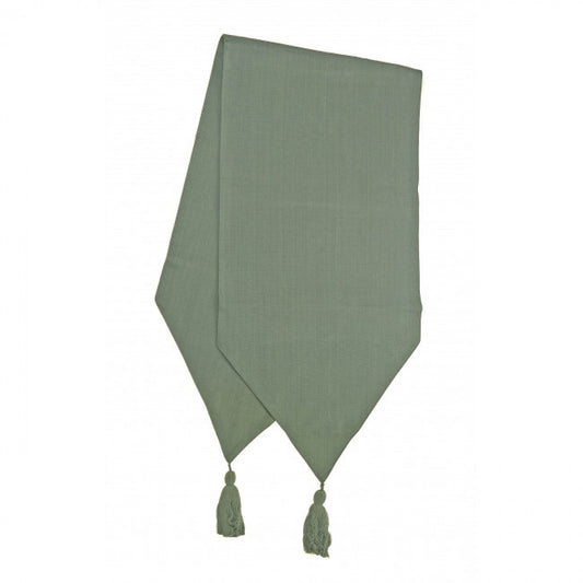 13x54" Moss Green With Tassels Table Runner