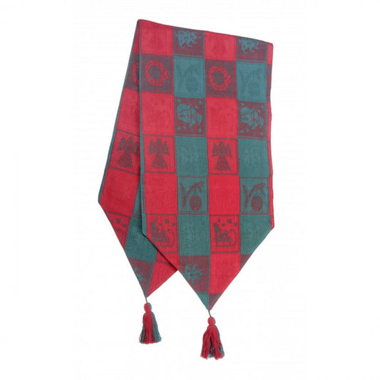 13x54" Angels And Wreaths Checked Pattern With Tassels Table Runner