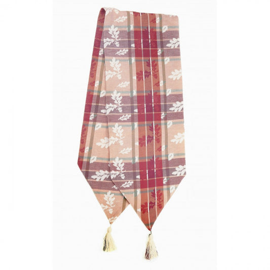 13x54" Oak Wood Checked Pattern With Tassels Table Runner