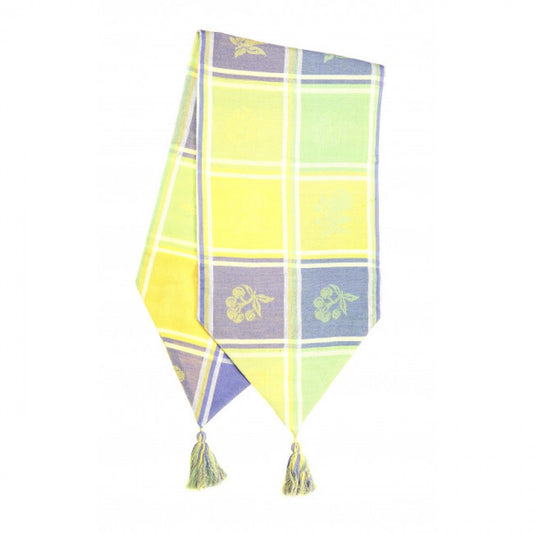 13x54" Lemon Cherry Checked Pattern With Tassels Table Runner