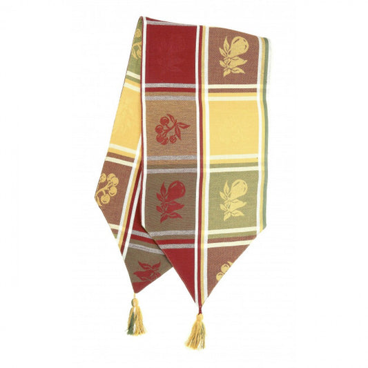 13x54" Cherries And Pears Checked Pattern With Tassels Table Runner
