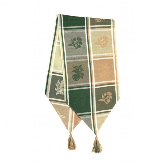 13x54" Burnt Orange/Olive Cherry Check Pattern With Tassels Table Runner