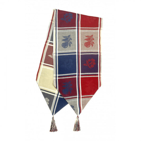 13x54" Burgundy Cherry Check Pattern With Tassels Table Runner