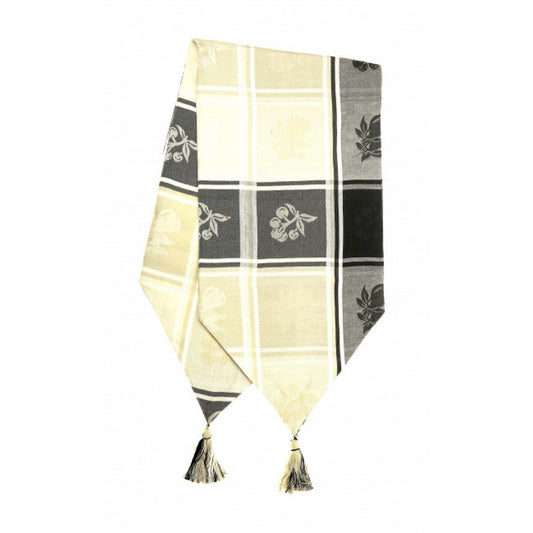 13x54" Black Cherry Check Pattern With Tassels Table Runner