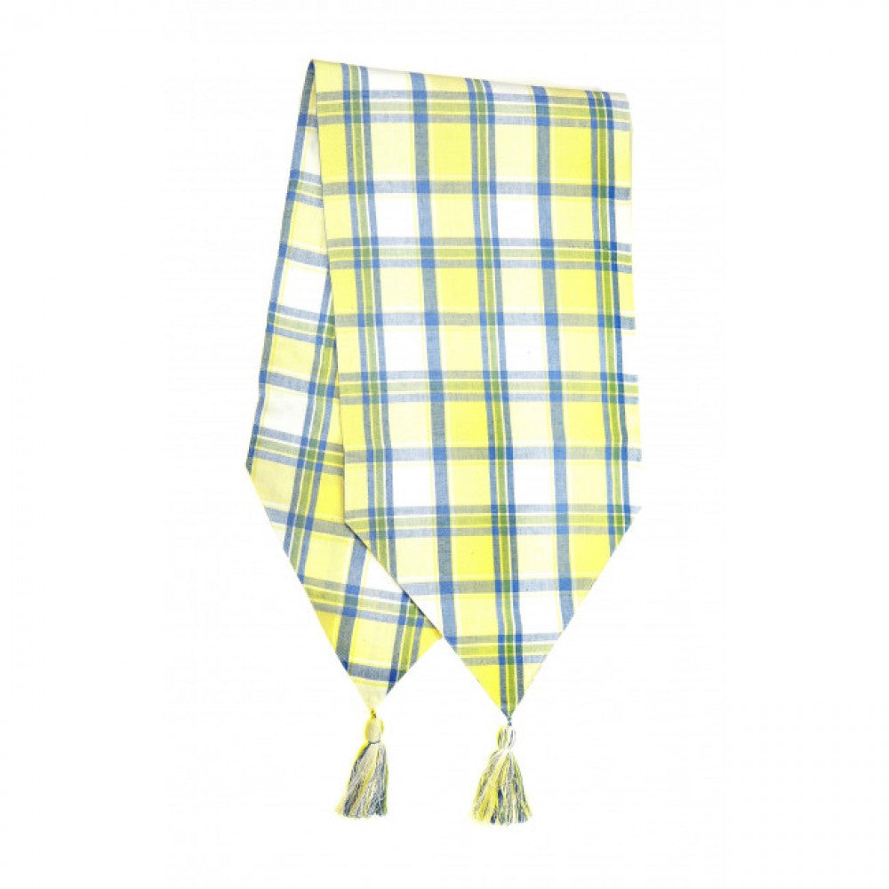13x54" St. Jean Check Pattern With Tassels Table Runner