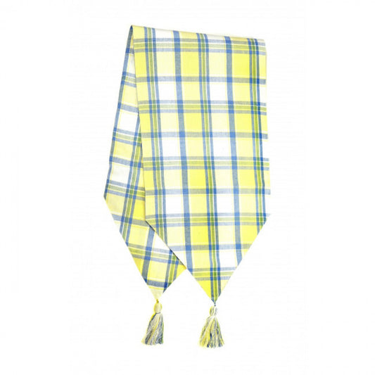 13x54" St. Jean Check Pattern With Tassels Table Runner