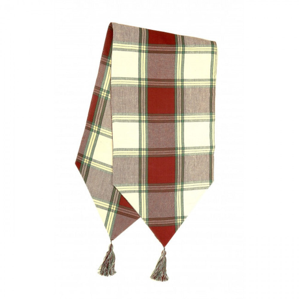 13x54" Sherwood Burgundy Check Pattern With Tassels Table Runner