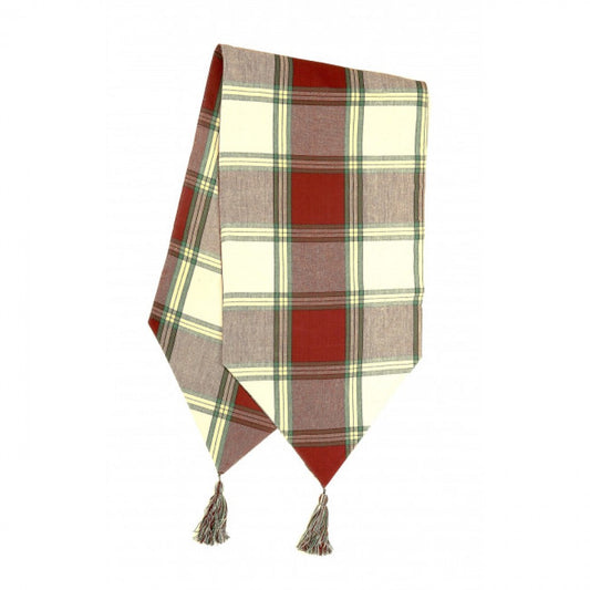 13x54" Sherwood Burgundy Check Pattern With Tassels Table Runner