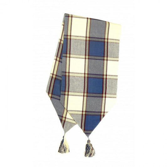 13x54" Sherwood Navy Check Pattern With Tassels Table Runner