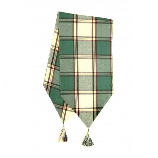 13x54" Sherwood Green Check Pattern With Tassels Table Runner