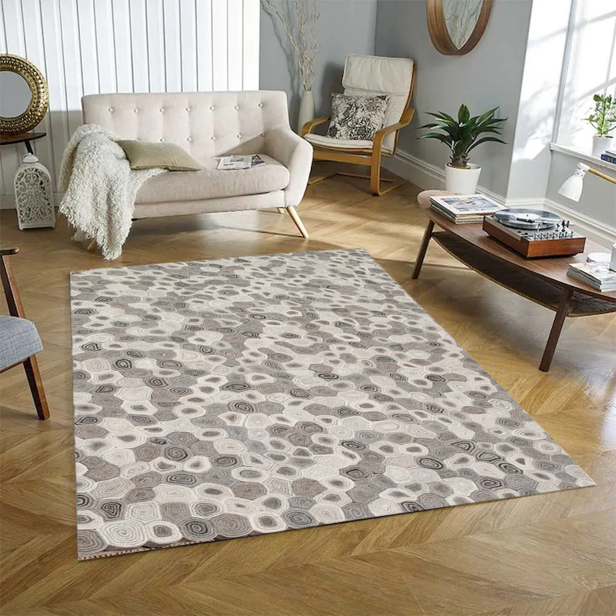 Exquisite Hand Knotted Light Gray And Ivory Rug