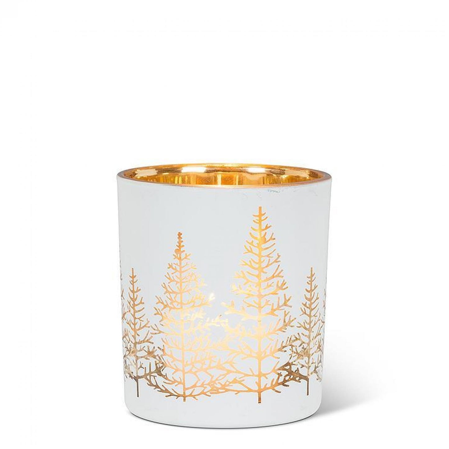 Gold Trees On A White Tealight Candle Holder