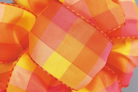 1.5"X50Yds Wired Orange And Yellow Checked Ribbon