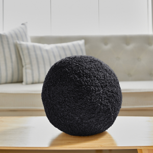 14 Inch Black Boucle Ball Shape With Microgel Feather-Like Insert Pillow