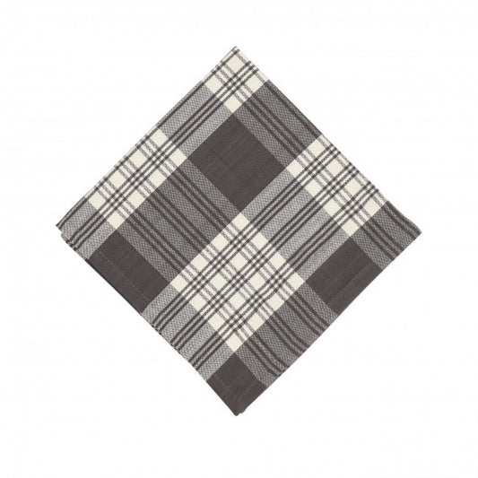 Set of  4 Stone Gray Plaid Pattern Napkin