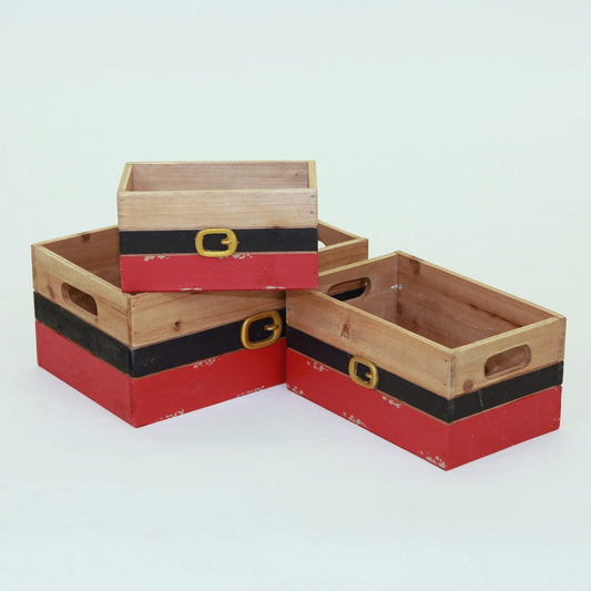 Set Of 3 Handled Santa Belt Decorative Boxes