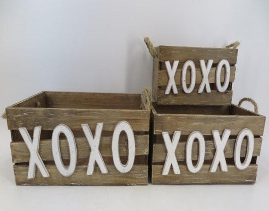 Set Of 3 Wooden Handled With Xo'S Decorative Boxes