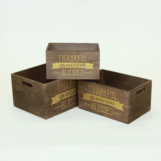 Set Of 3 Thankful Grateful, Blessed' Decorative Wooden Boxes