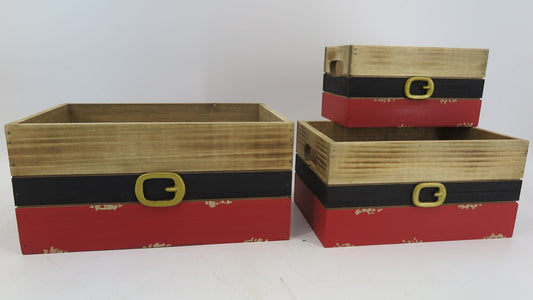 Set Of 3 Santa'S Belt Decorative Wooden Boxes