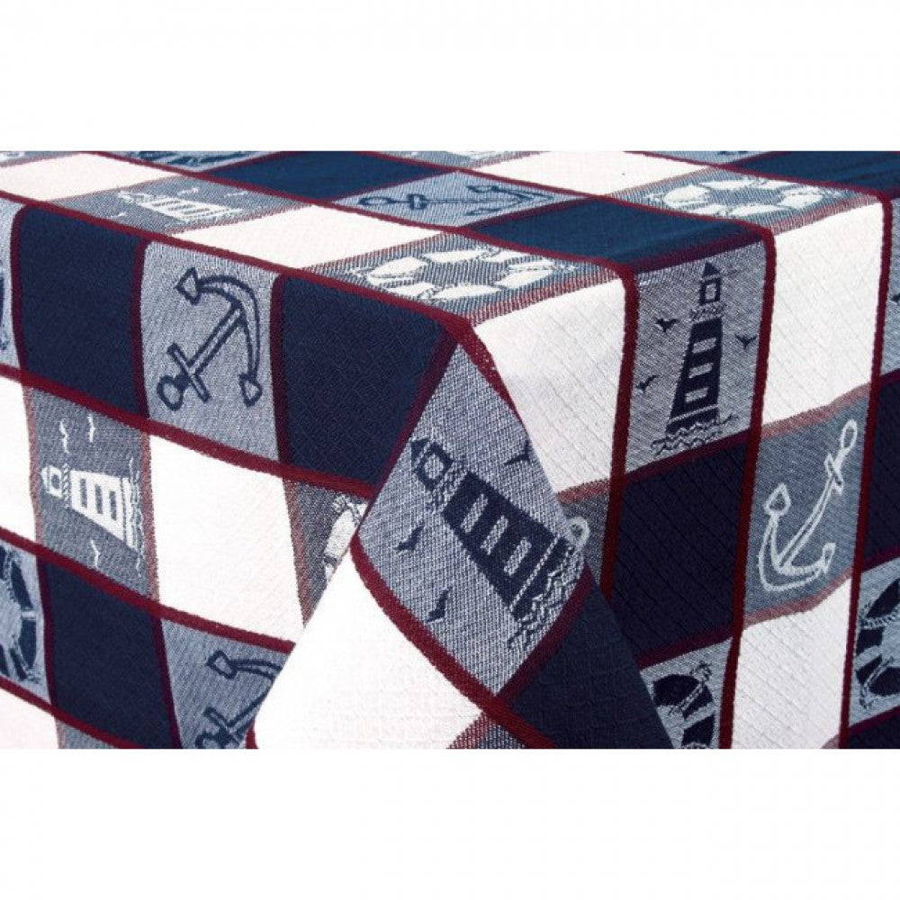 36x36" Nautical Themes On Check Pattern Tablecloth