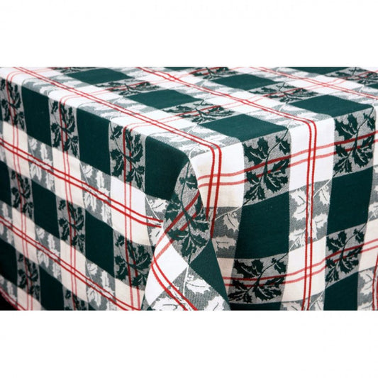 52x72" Holly Leaves On Checks Tablecloth