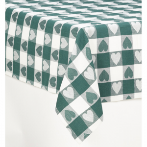 Heart Pattern Green And White Tablecloth