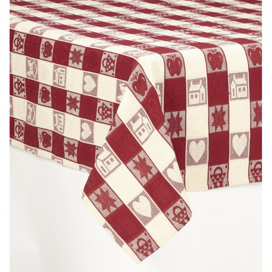 Burgundy & White Hearts And Houses Tablecloth