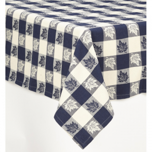 Navy Blue & White Leaves Tablecloth