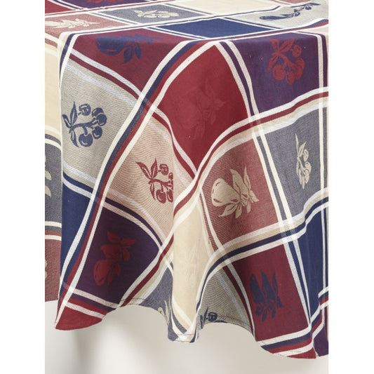 52x52" Burgundy Pears And Cherries Checked Tablecloth
