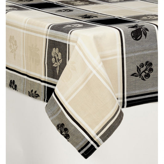 52x52" Black Cherries And Pears Checked Tablecloth