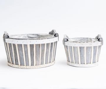 Set Of 2 Round With Sewn Liners And Handles Baskets