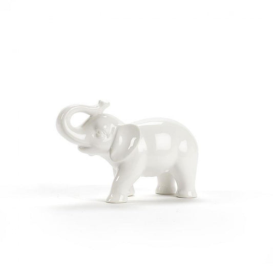 Set of 12 White Elephant With Trunk Up Figurine