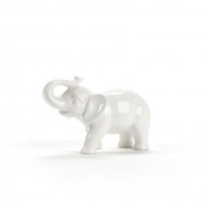 Set of 12 White Elephant With Trunk Up Figurine