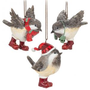 Set Of 3 Assorted Styles Of Chickadees Dressed For Winter Ornament