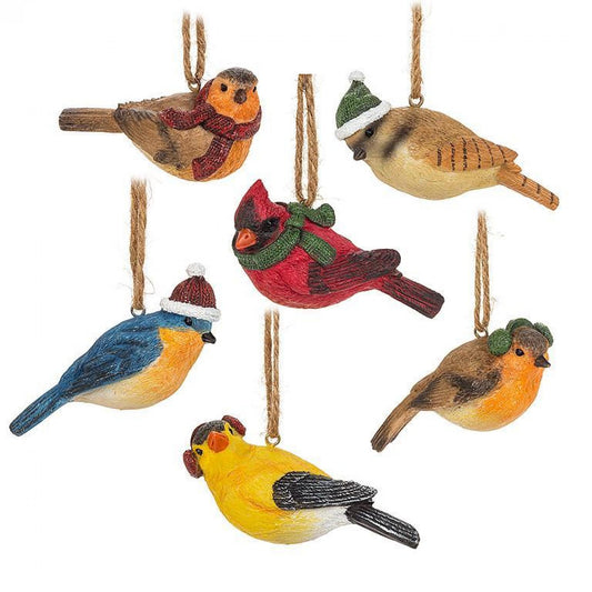 Set Of 6 Assorted Birds In Winter Wear Figurine
