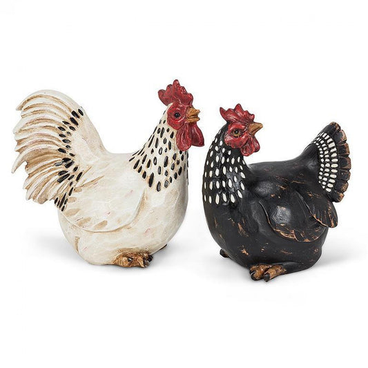 Set Of 2 Sittng Rooster & Hen. Figurines