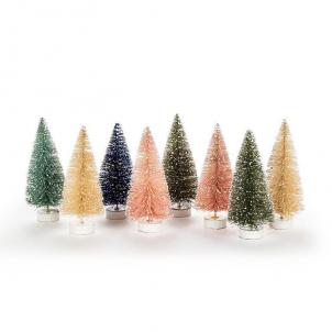 Set Of 8 Assorted Colors Pastel Bottle Brush Trees Figurine