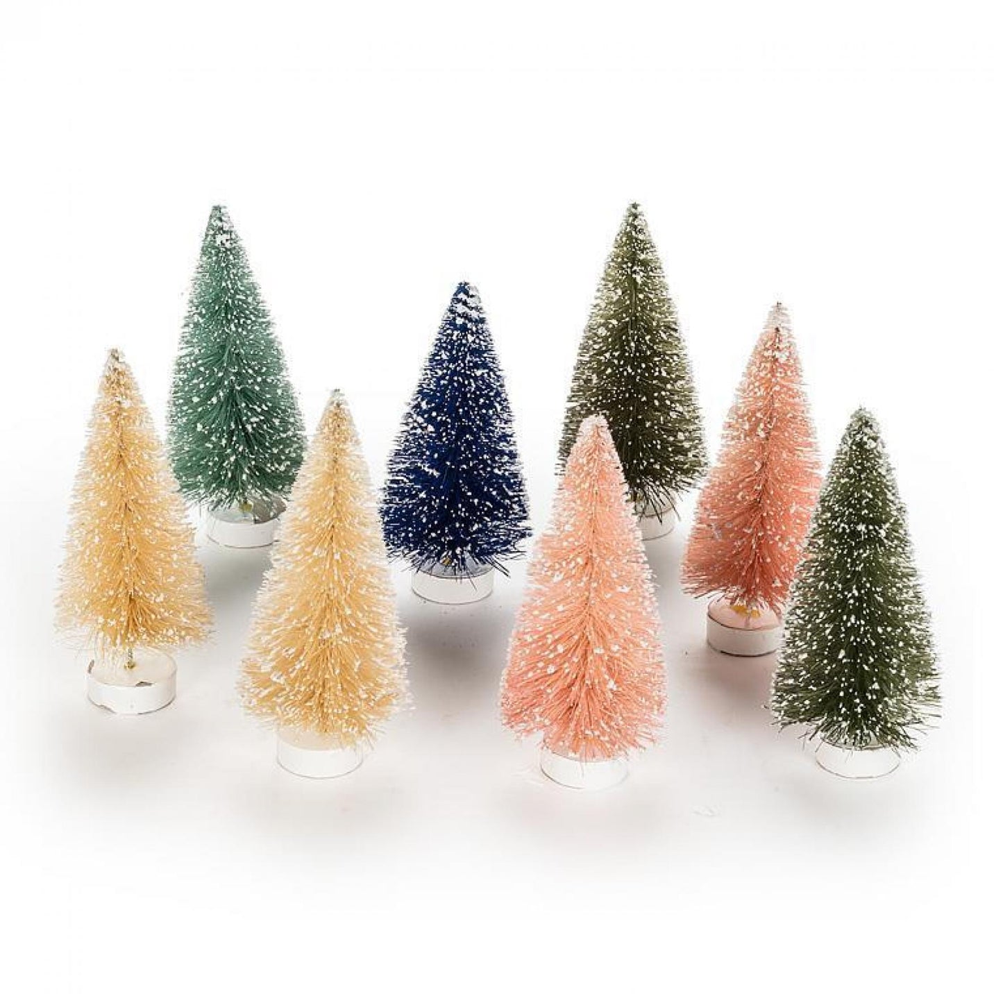 Set Of 8 Assorted Colors Pastel Bottle Brush Trees Figurine