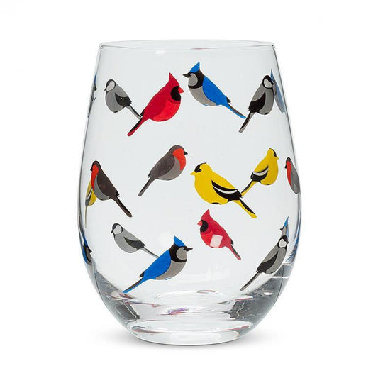 Set of 12 Multi Bird Stemless Wine Drinking Glass