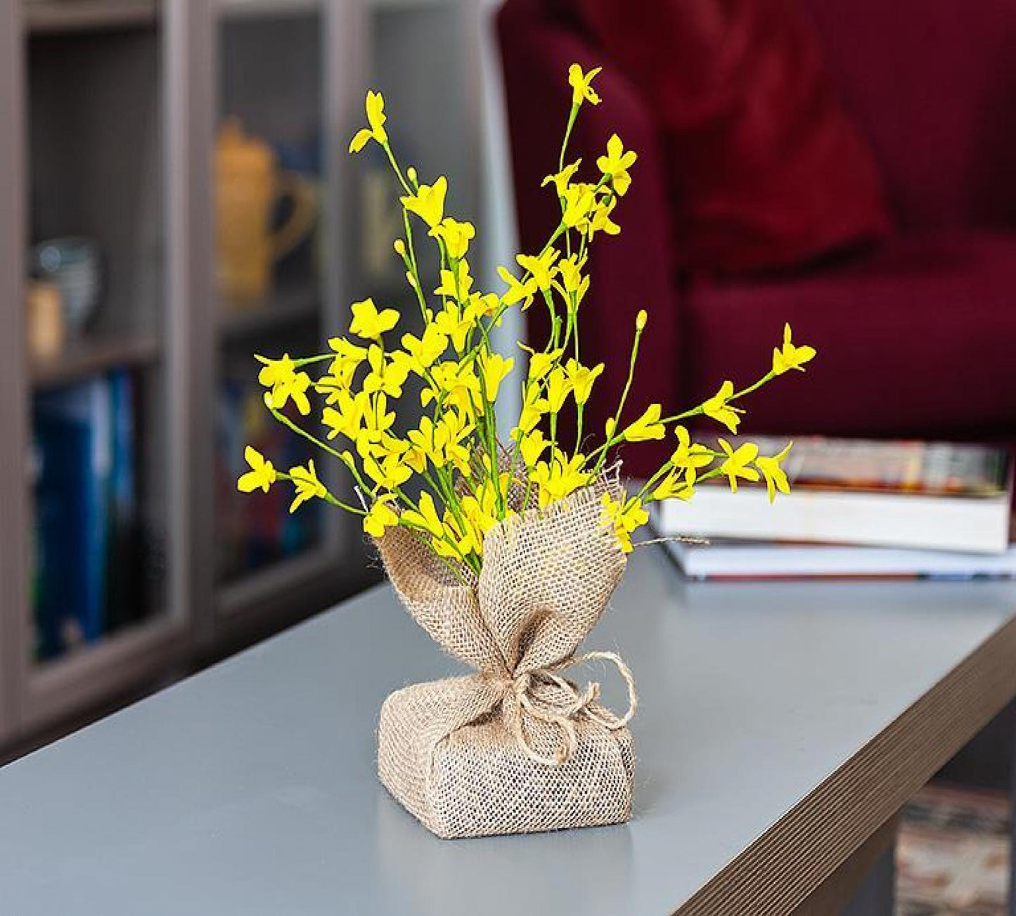 Forsythia Branches With Burlap Base Artificial Flower