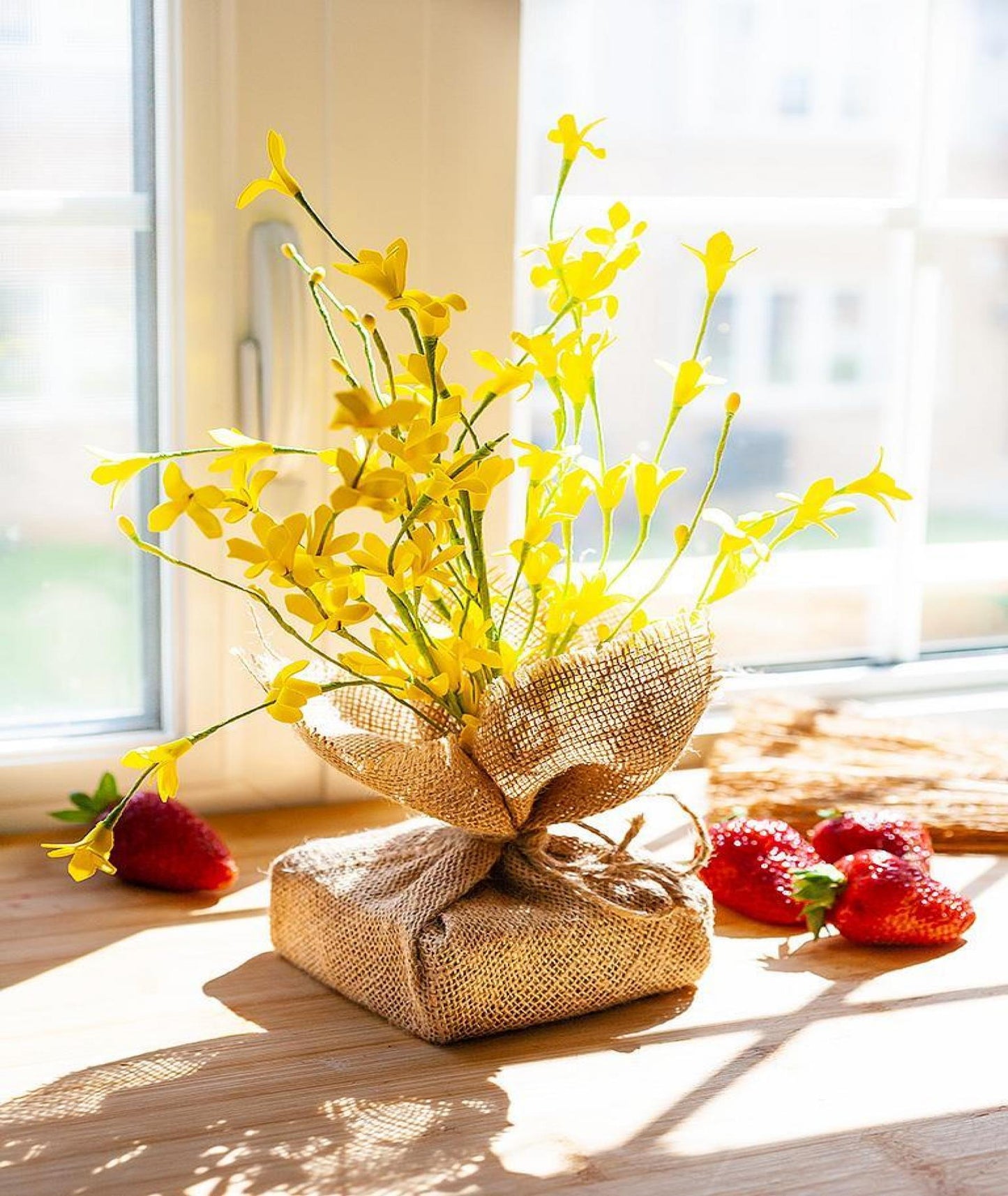 Forsythia Branches With Burlap Base Artificial Flower