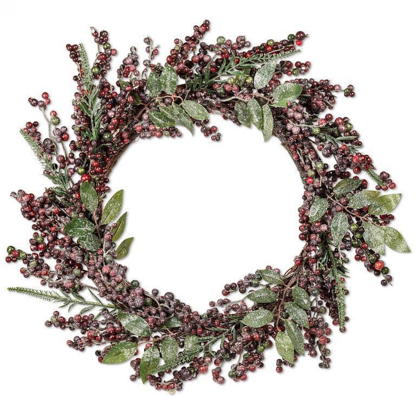 Frosted Red Berries And Green Leaves Wreath