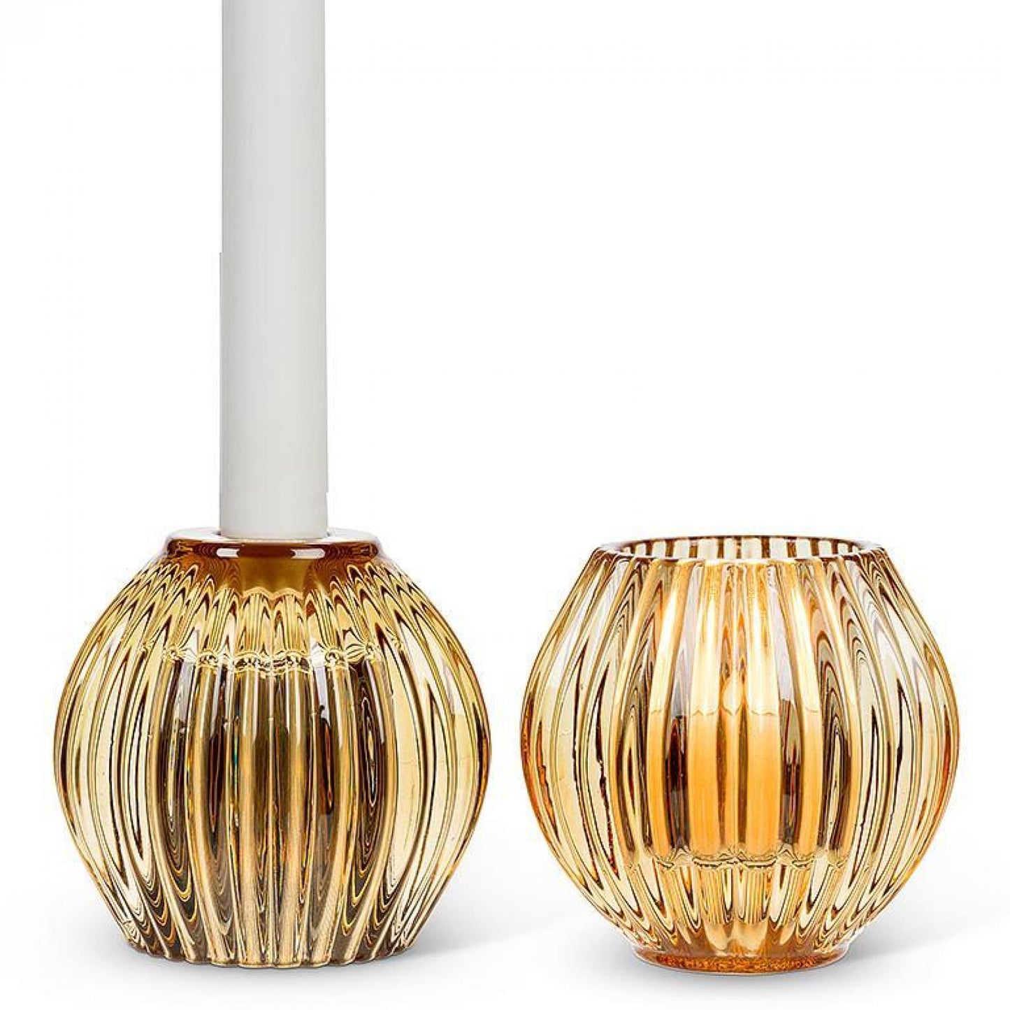 Set of 12 Amber Color Reversible Ball Taper/Votive Candle Holder